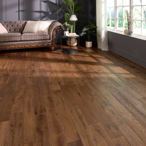 Malton 18mm x 120mm Double Smoked Brushed Matt Lacquer Solid Oak Flooring
