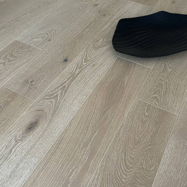 Manor Roke Oak Engineered Wood Flooring 18mm x 190mm Smoke White Brushed Matt Lacquer