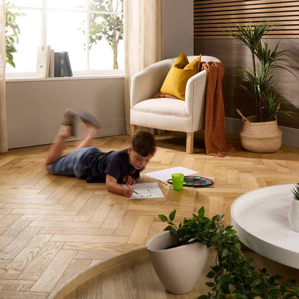 Herringbone Parquet Engineered Wood Flooring 18mm Natural Brushed Oiled