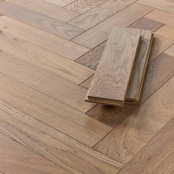 Herringbone Parquet 18mm Engineered Wood Flooring Smoke White Brushed Oiled