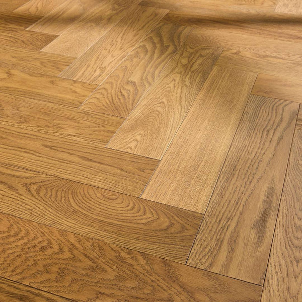 Herringbone Parquet Engineered Wood Flooring 14mm Ambergrain Oak Brushed Lacquer