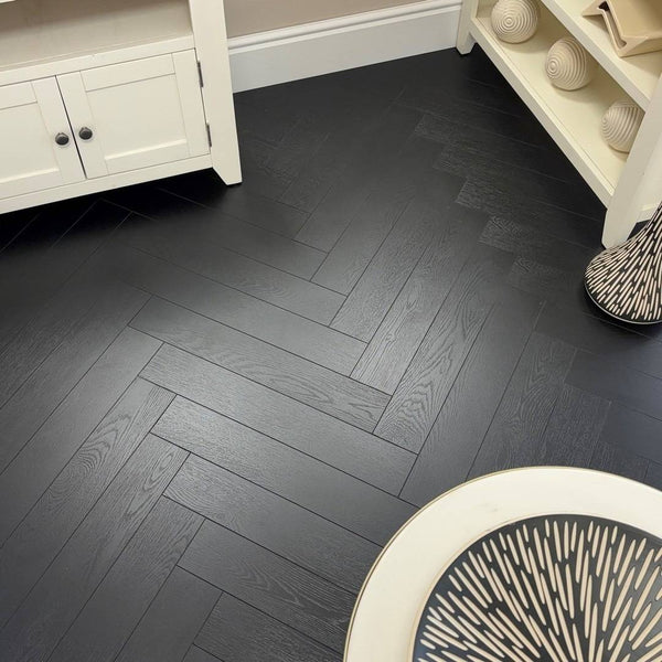 Embrace Herringbone Laminate Flooring Midnight Oak 12mm