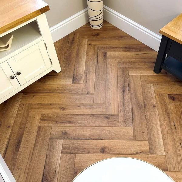 Embrace Herringbone Laminate Flooring Traditional Oak 12mm