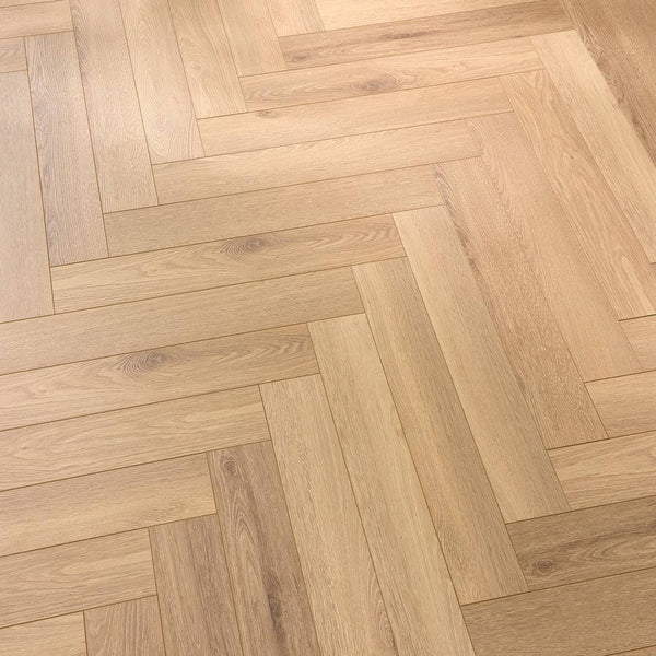 Embrace Herringbone Laminate Flooring Farmhouse Oak 14mm Built-in Underlay