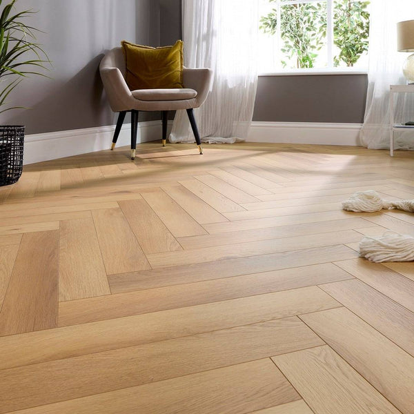 Embrace Herringbone Laminate Flooring Woodland Oak 14mm Built-in Underlay