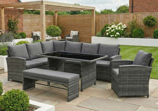 Miami Rattan Garden Furniture Set - Left Hand Corner Sofa | Mixed Grey / Dark