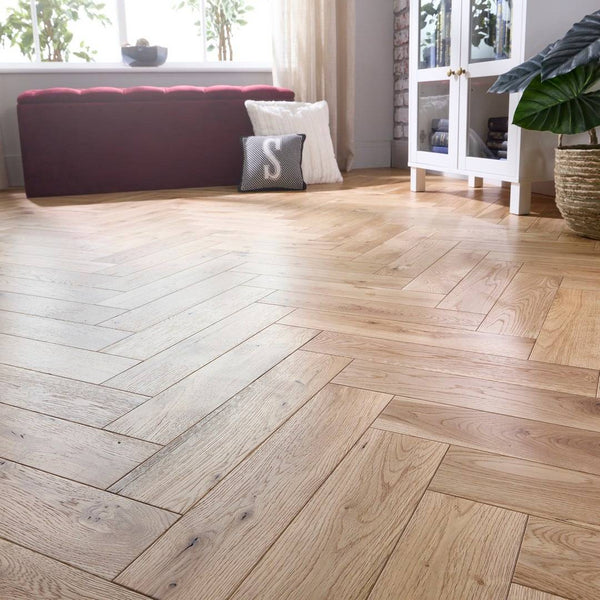 Herringbone Solid Wood Flooring 18mm Natural Brushed Oiled
