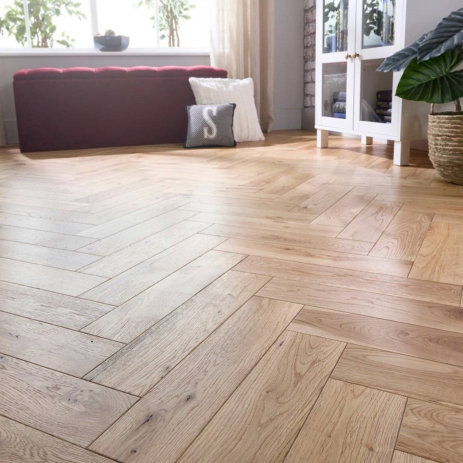 Herringbone Solid Wood Flooring 18mm Natural Brushed Oiled