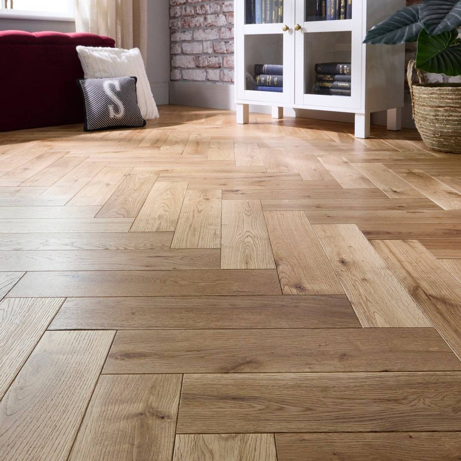 Herringbone Solid Wood Flooring 18mm Natural Brushed Oiled