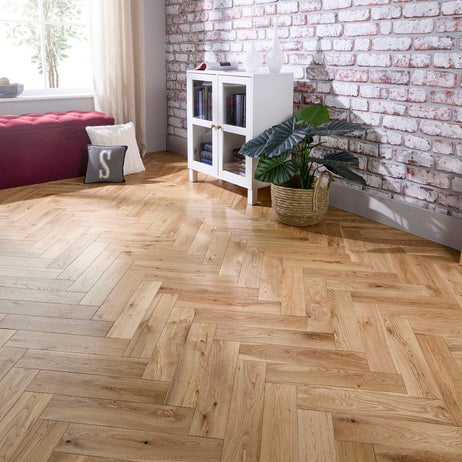 Herringbone Solid Wood Flooring 18mm Natural Brushed Oiled