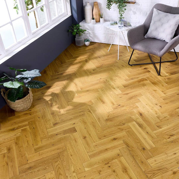 Herringbone Solid Wood Flooring 18mm Golden Brushed Matt Lacquer
