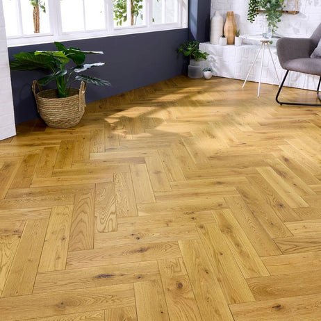 Herringbone Solid Wood Flooring 18mm Golden Brushed Matt Lacquer
