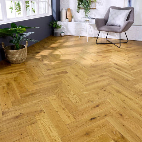 Herringbone Solid Wood Flooring 18mm Golden Brushed Matt Lacquer