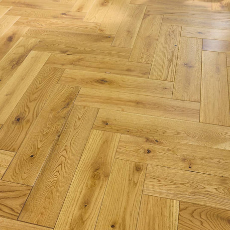 Herringbone Solid Wood Flooring 18mm Golden Brushed Matt Lacquer