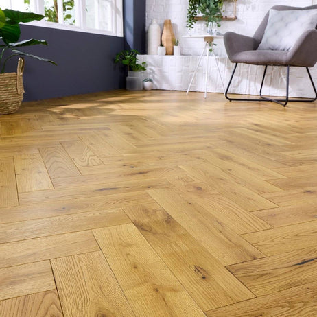 Herringbone Solid Wood Flooring 18mm Golden Brushed Matt Lacquer
