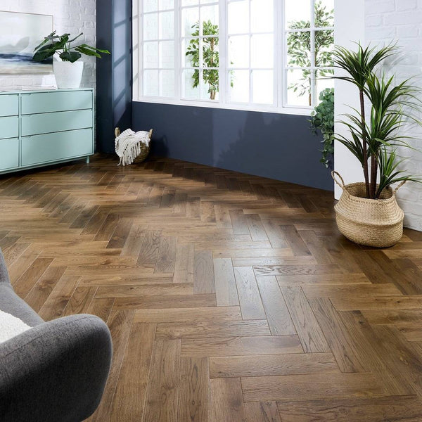 Herringbone Solid Wood Flooring 18mm Smoke Brushed Oiled