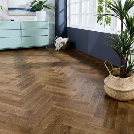Herringbone Solid Wood Flooring 18mm Smoke Brushed Oiled