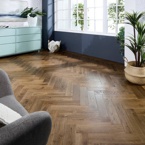 Herringbone Solid Wood Flooring 18mm Smoke Brushed Oiled