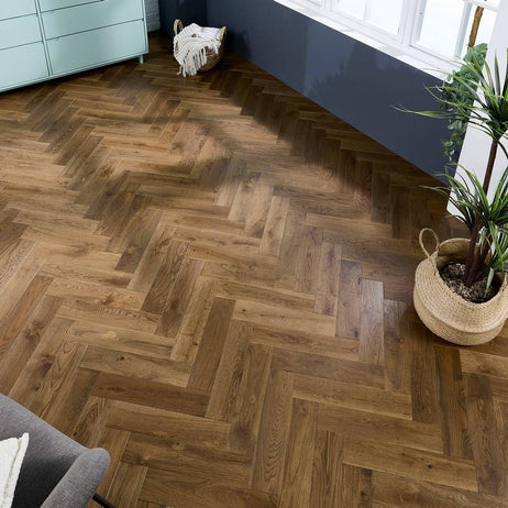 Herringbone Solid Wood Flooring 18mm Smoke Brushed Oiled