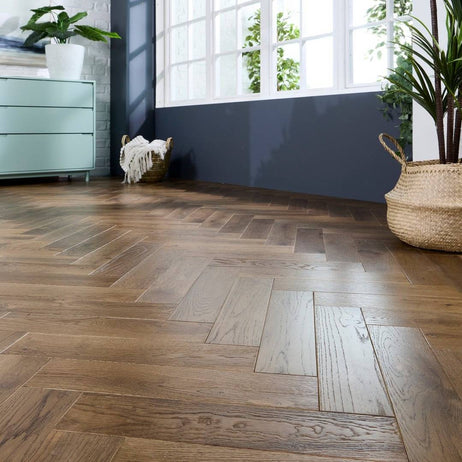 Herringbone Solid Wood Flooring 18mm Smoke Brushed Oiled