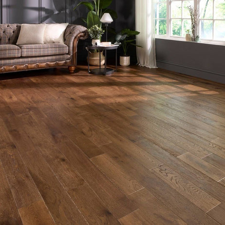 Malton 18mm x 120mm Double Smoked Brushed Matt Lacquer Solid Oak Flooring