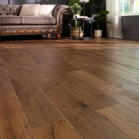 Malton 18mm x 120mm Double Smoked Brushed Matt Lacquer Solid Oak Flooring