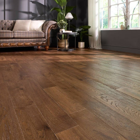 Malton 18mm x 120mm Double Smoked Brushed Matt Lacquer Solid Oak Flooring
