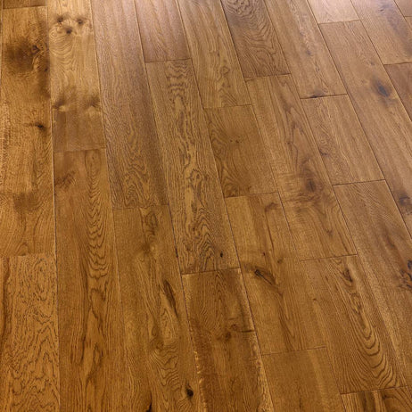 Watton 18mm x 120mm Solid Oak Flooring Golden Handscraped Matt Lacquer