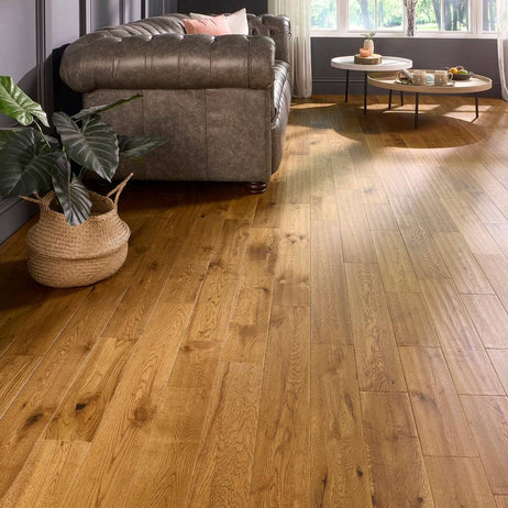 Watton 18mm x 120mm Solid Oak Flooring Golden Handscraped Matt Lacquer