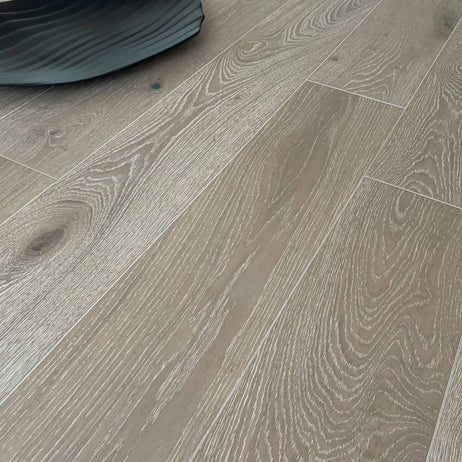 Manor Roke Oak Engineered Wood Flooring 18mm x 190mm Smoke White Brushed Matt Lacquer