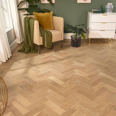 Herringbone Parquet Engineered Wood Flooring 10mm Smoked White Oak Brushed Matt Lacquer