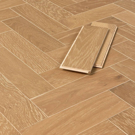 Herringbone Parquet Engineered Wood Flooring 10mm Smoked White Oak Brushed Matt Lacquer