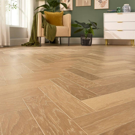 Herringbone Parquet Engineered Wood Flooring 10mm Smoked White Oak Brushed Matt Lacquer
