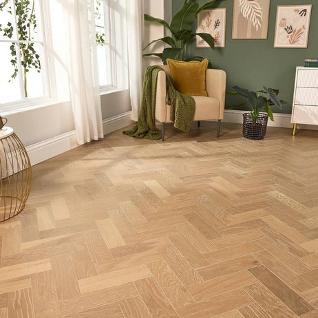 Herringbone Parquet Engineered Wood Flooring 10mm Smoked White Oak Brushed Matt Lacquer