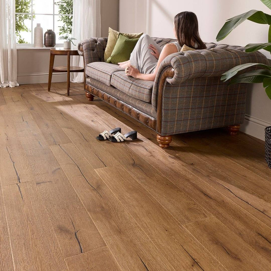 Loire Engineered Wood Flooring Golden Oak Distressed Wax Oil 15mm x 190mm