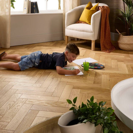 Herringbone Parquet Engineered Wood Flooring 18mm Natural Brushed Oiled