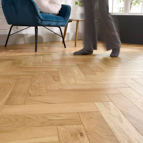 Herringbone Parquet Engineered Wood Flooring 18mm Natural Brushed Matt Lacquer