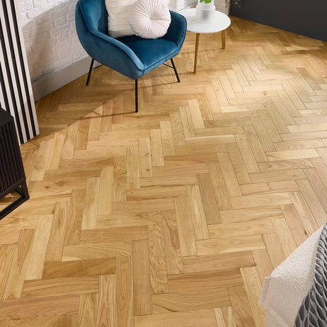 Herringbone Parquet Engineered Wood Flooring 18mm Natural Brushed Matt Lacquer