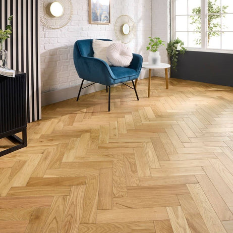 Herringbone Parquet Engineered Wood Flooring 18mm Natural Brushed Matt Lacquer