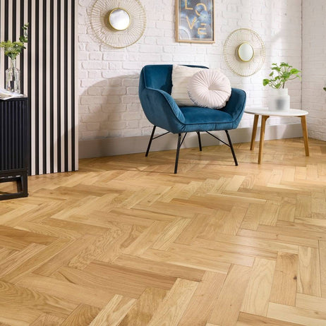 Herringbone Parquet Engineered Wood Flooring 18mm Natural Brushed Matt Lacquer
