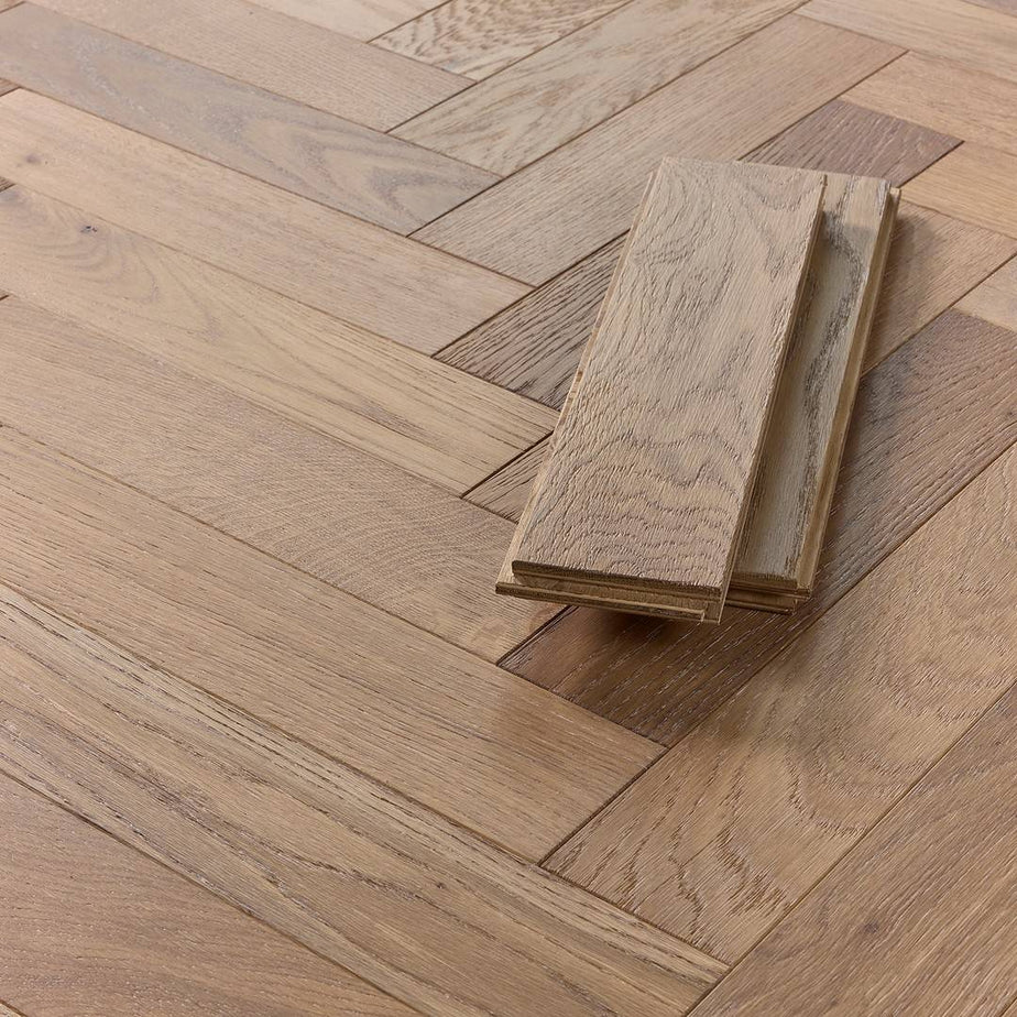 Herringbone Parquet 18mm Engineered Wood Flooring Smoke White Brushed Oiled
