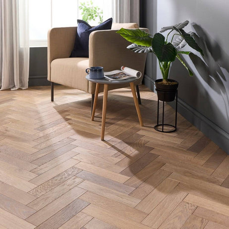 Herringbone Parquet 18mm Engineered Wood Flooring Smoke White Brushed Oiled
