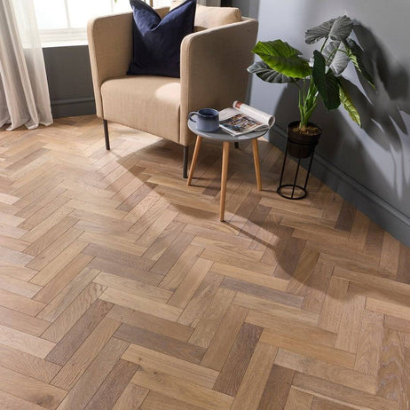 Herringbone Parquet 18mm Engineered Wood Flooring Smoke White Brushed Oiled