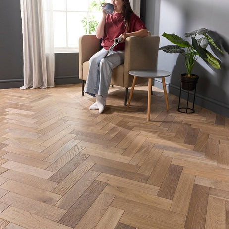 Herringbone Parquet 18mm Engineered Wood Flooring Smoke White Brushed Oiled