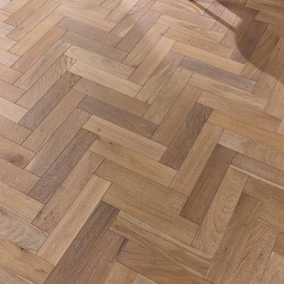 Herringbone Parquet 18mm Engineered Wood Flooring Smoke White Brushed Oiled