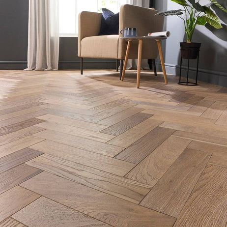 Herringbone Parquet 18mm Engineered Wood Flooring Smoke White Brushed Oiled