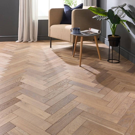 Herringbone Parquet 18mm Engineered Wood Flooring Smoke White Brushed Oiled