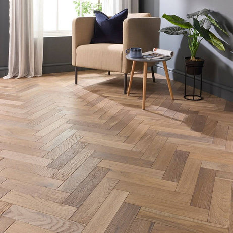 Herringbone Parquet 18mm Engineered Wood Flooring Smoke White Brushed Oiled