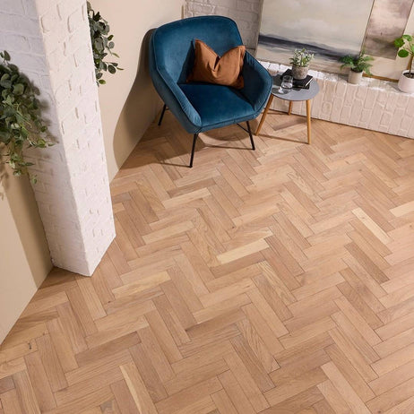 Herringbone Parquet Engineered Wood Flooring 18mm Deep Brushed White Oiled