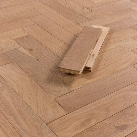 Herringbone Parquet Engineered Wood Flooring 18mm Deep Brushed White Oiled